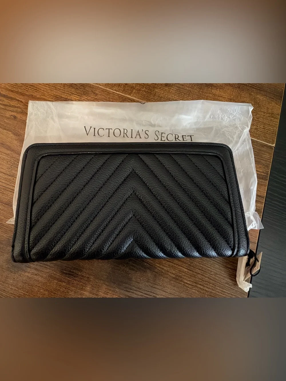 Victoria's Secret Black Quilted Long Wallet with Gold Emblem - Picture 2 of 5